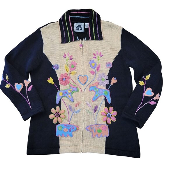 Storybook Knits Cardigan Embroidered Folk Lore Garden Full Zip M - Picture 1 of 9